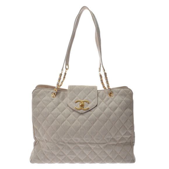 Chanel Super Model Bag Chain Beige/Gold Hardware Cotton Shoulder Bag - Picture 1 of 12